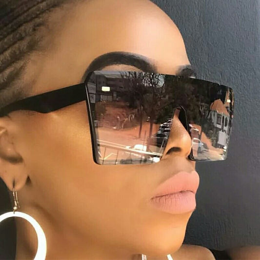 Super cool futuristic flat top one piece lens women sunglasses oversized gradient or solid tint street fashion ladies sun glasses.