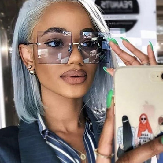 Vintage Square Sunglasses-Oversized Rimless Shades